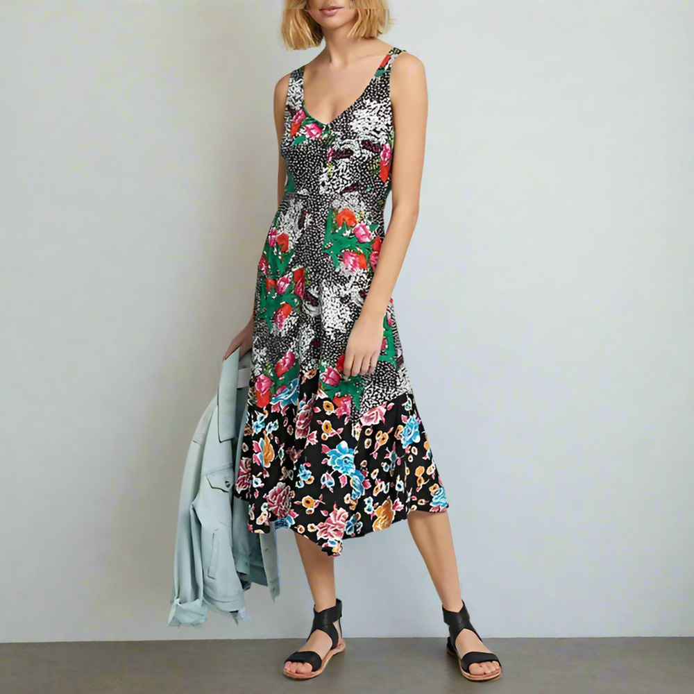 Anthropologie Maeve Floral Asymmetric A-Line Dress Sleeveless V-Neck 2